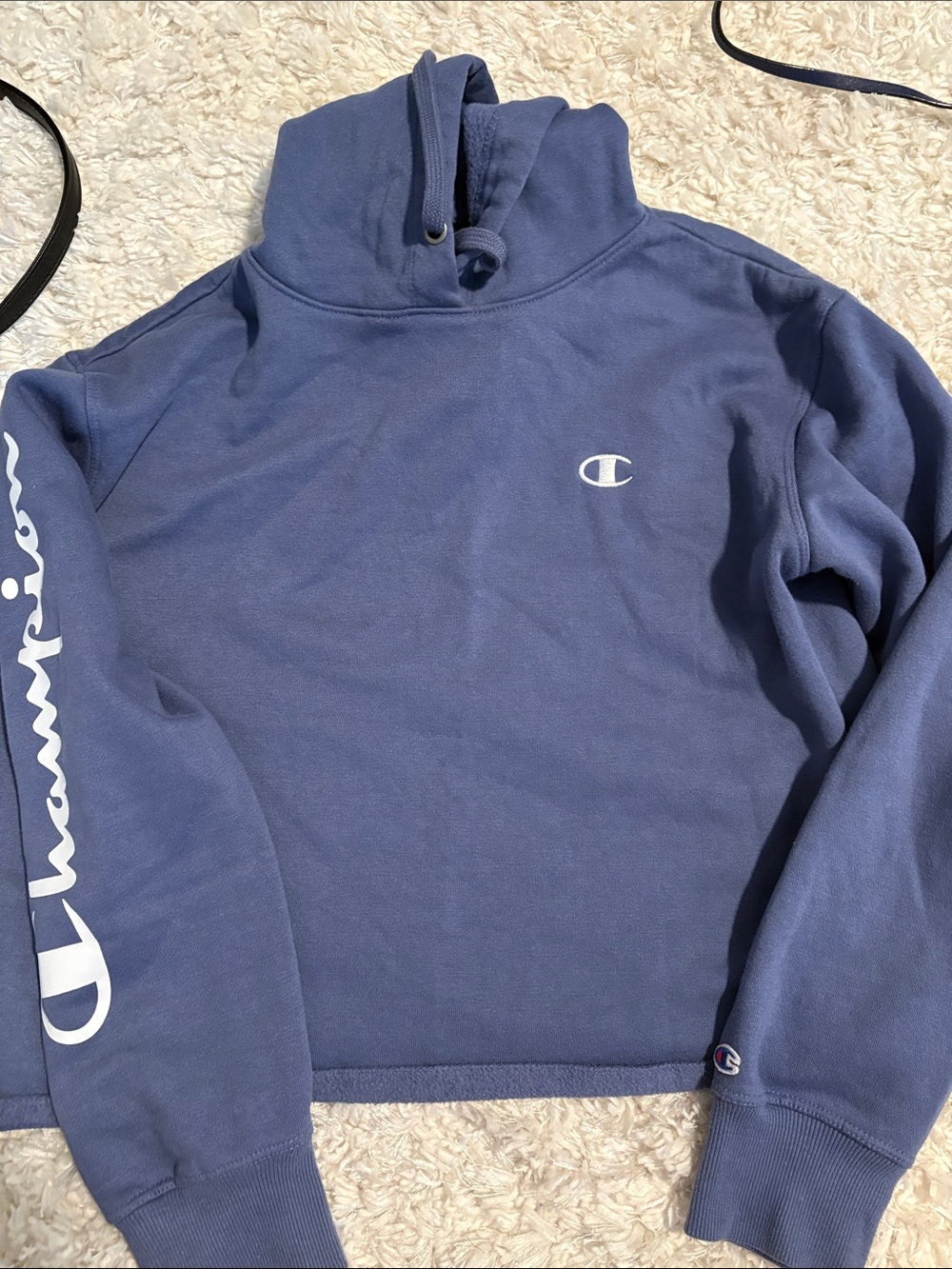 Champion Navy Blue Cropped Logo Hoodie